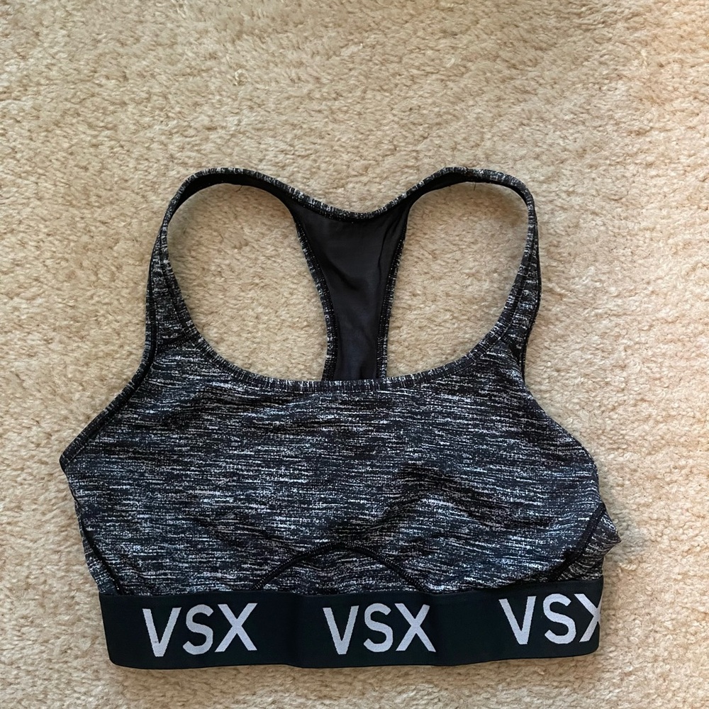 VSX Black Heather Racerback Support Sports Bra with Branded Band